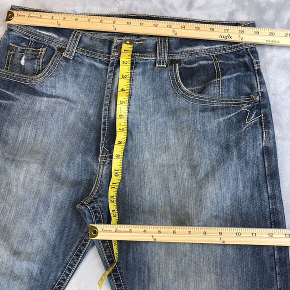 Jordan Craig Jeans Men 38x32 Blue Distressed Straight Leg Dark Wash Baggy - Picture 4 of 9